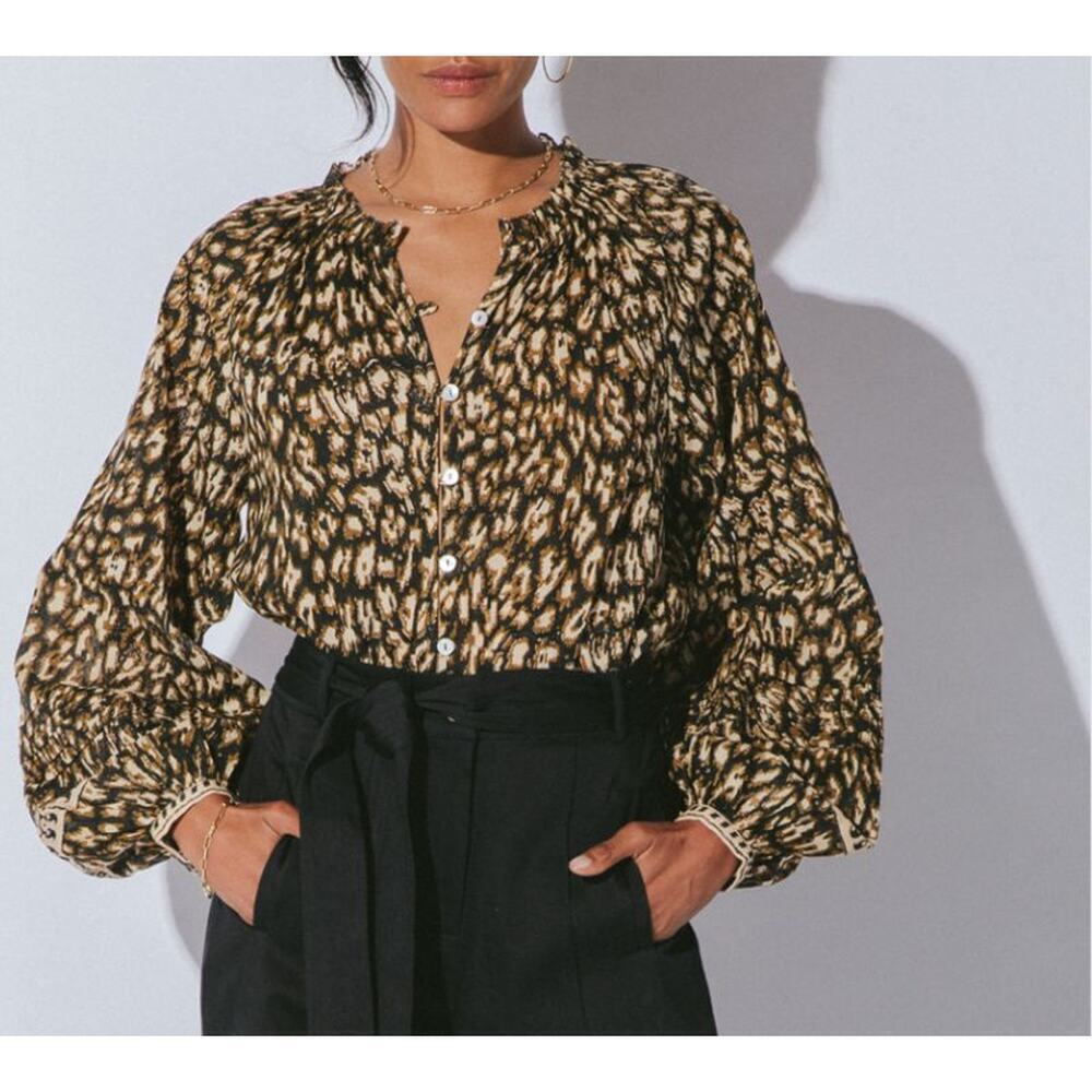 Cleobella Organic Cotton Alicia Leopard Block Print Blouse NWT Sz Med $158 MSRP